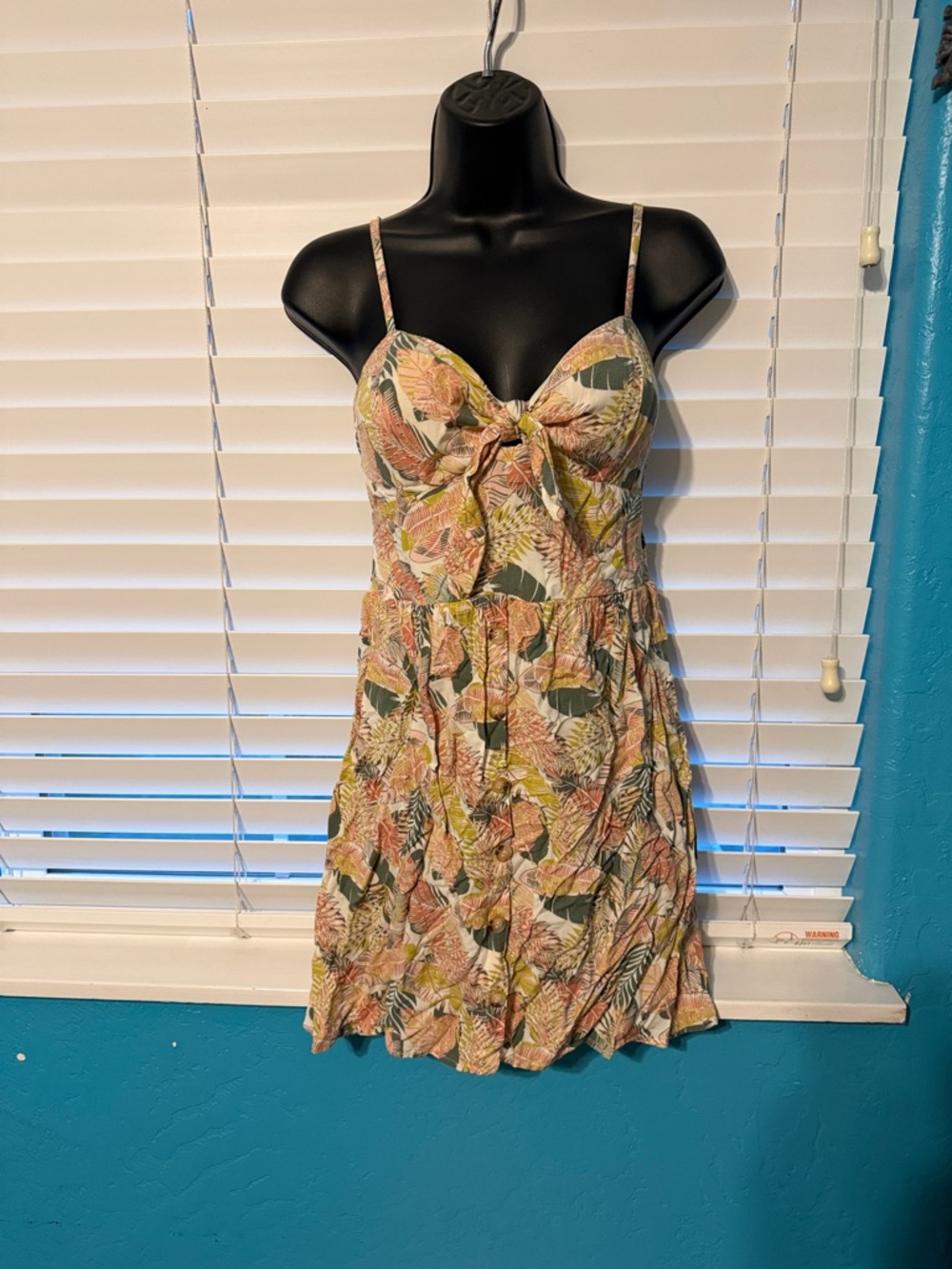AUW Tropical Tie-Front Mini Dress in Pink and Green